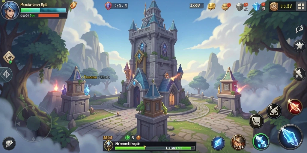 Screenshot gameplay yang menampilkan aksi Tower Defense yang seru.