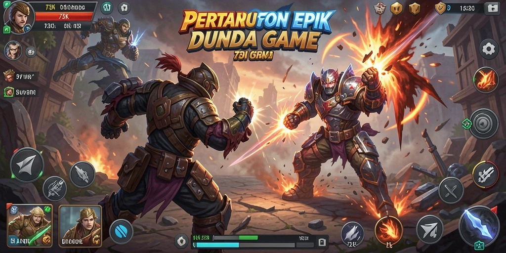 Tangkapan layar utama 73K menampilkan pertarungan seru di arena.
