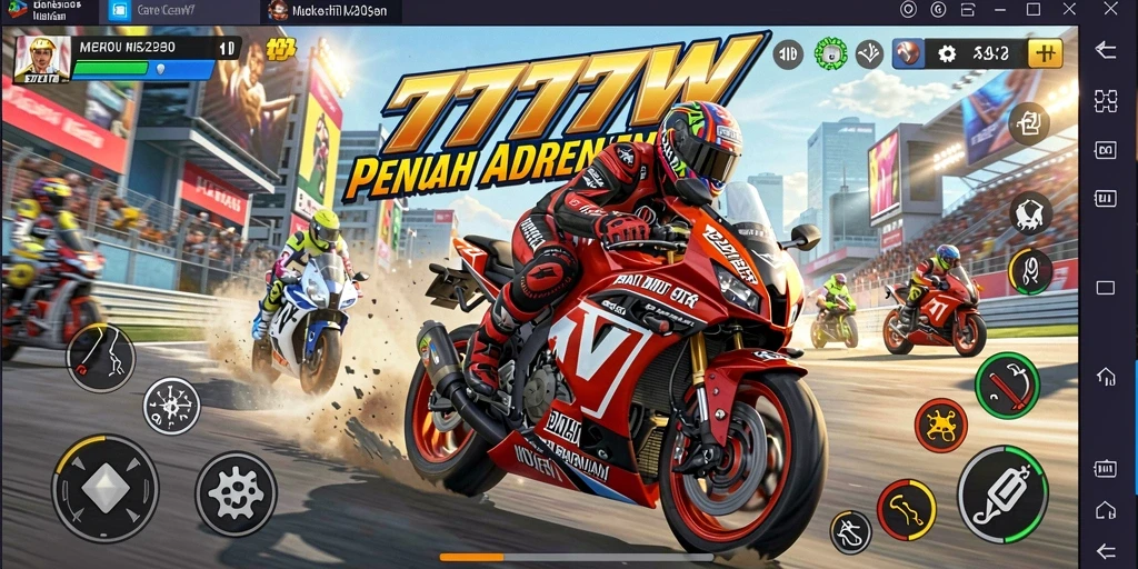 Tampilan gameplay balapan motor seru dan menegangkan di 7777W.