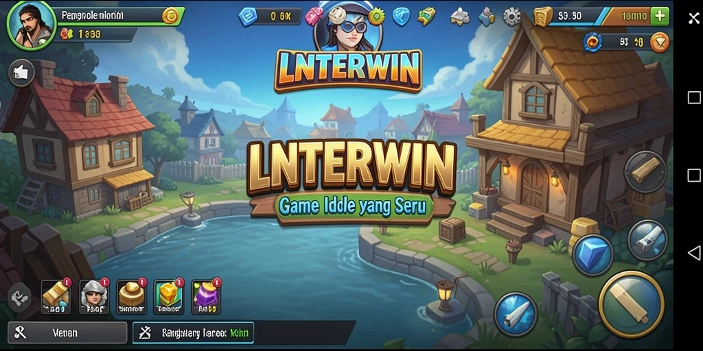 Tangkapan layar gameplay LNTERWIN menampilkan karakter yang aktif mengumpulkan sumber daya.