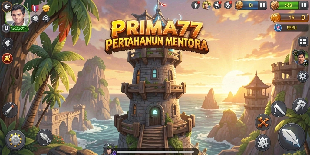 Tampilan gameplay menarik PRIMA77 yang penuh aksi Tower Defense.